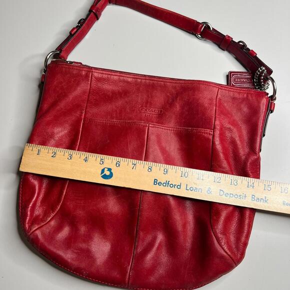 Coach Red Leather Hobo Shoulder Bag Purse Handbag Pink Lining #H0949-12834 - Picture 7 of 12